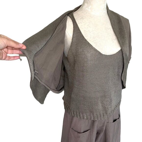 Crea Concept Pant Set Womens Three Piece Tank Top Trousers Shrug Cotton Linen - Picture 3 of 14